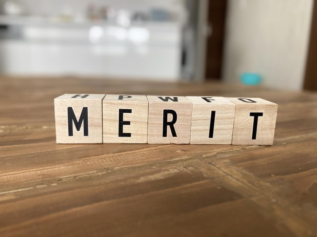 積み木にMERITを書かれている写真