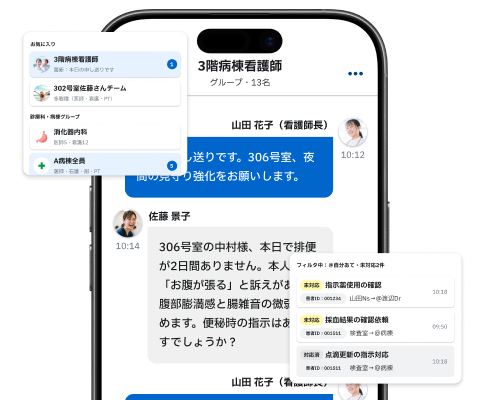 病院専用のセキュアチャットで既読・受領確認ができる画面イメージ