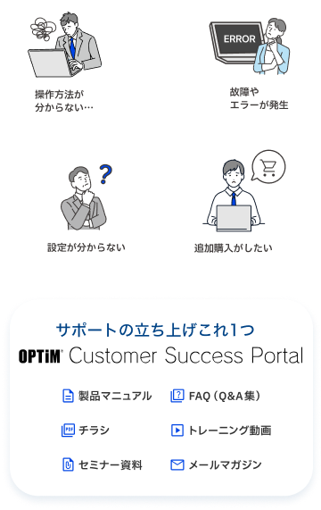 OPTiM Customer Success Portalと解決できる課題の図解