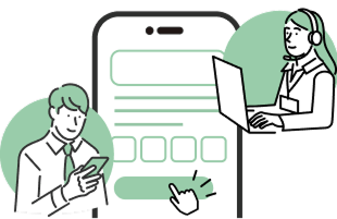 スマートフォン画面とデジタルサービスを利用する人のイラスト