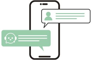 スマートフォンに表示されたメッセージバブルとチャットアイコンのイラスト