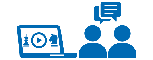 家族や友人とパソコン画面のチェス盤面を眺めて歓談している図