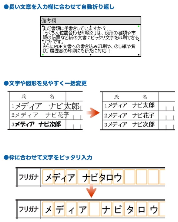 長い文章を入力欄に合わせて自動折り返し・文字や図形をまとめてスタイル変更・枠に合わせて文字をぴったり入力