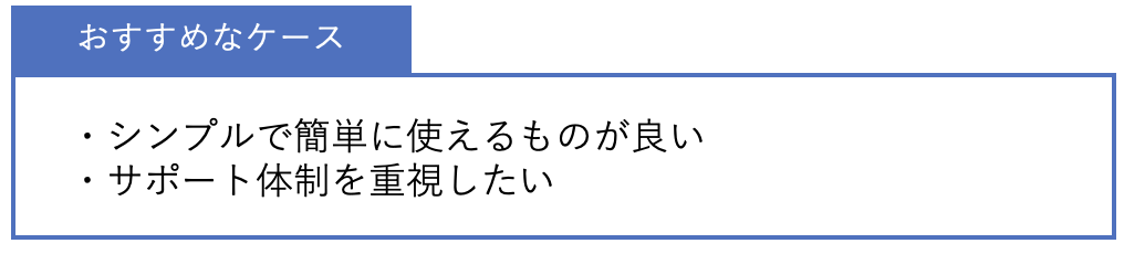 おすすめなケース ・シンプルで簡単に使えるものが良い・サポート体制を重視したい